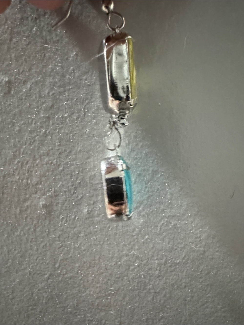 Yellow and Teal Crystal Drop Earrings -Costume jewelry - Picture 9 of 10